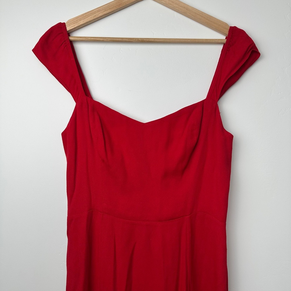 Reformation Midi Dress Women 8 Red Cap Sleeve Sweetheart A-Line Smocked Back